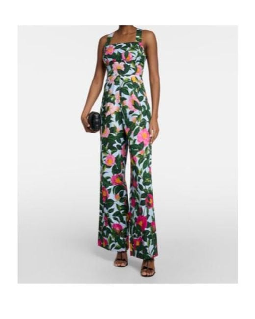 Oscar de la Renta Green Floral Cotton-Blend Jumpsuit