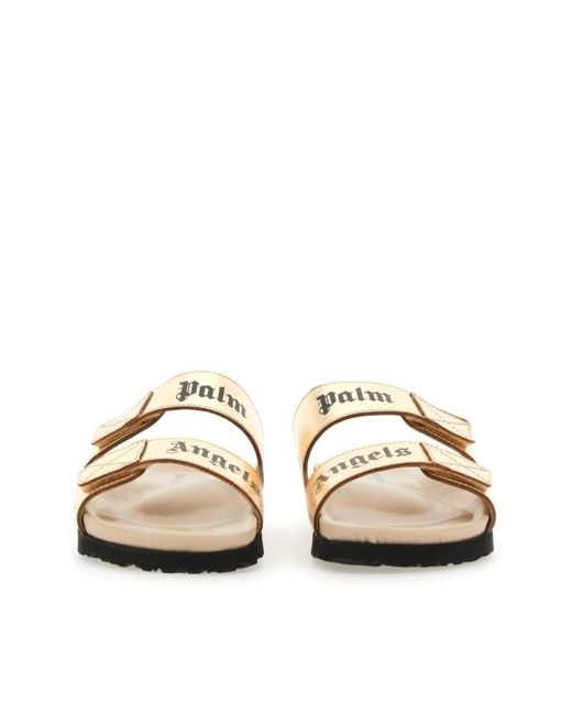 Palm Angels Metallic Logo Printed Slip-On Sandals