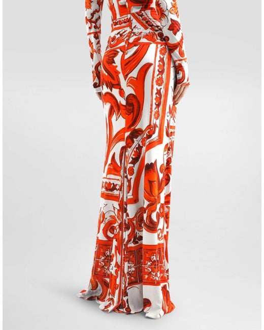 Dolce & Gabbana Red Long-Sleeve Majolica Print Maxi Dress
