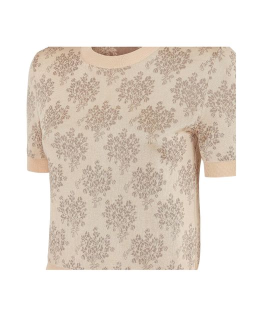 Fendi Natural Floral Jacquard Short Sleeved Jumper