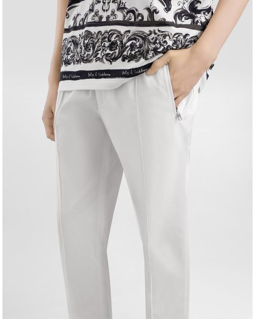 Dolce & Gabbana White Cotton Gabardine Jogging Pants for men