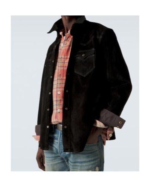 RRL Black Suede Western Shirt for men