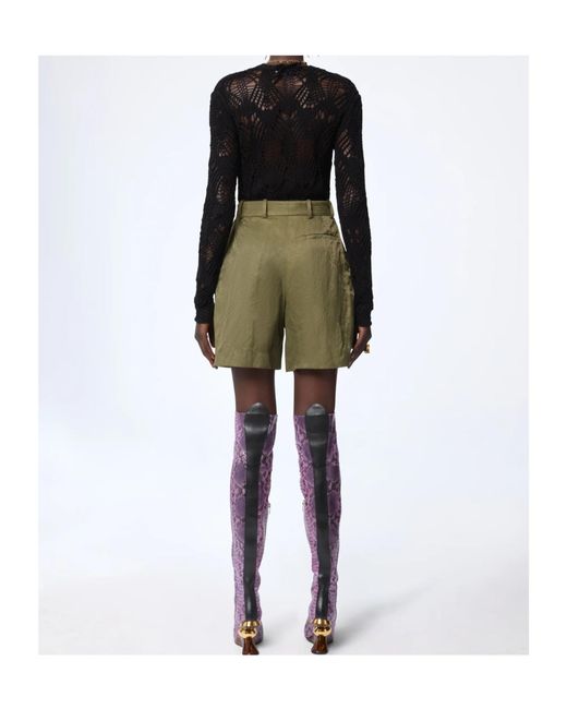 Nina Ricci Green Wrinkled Cotton Tailored Shorts