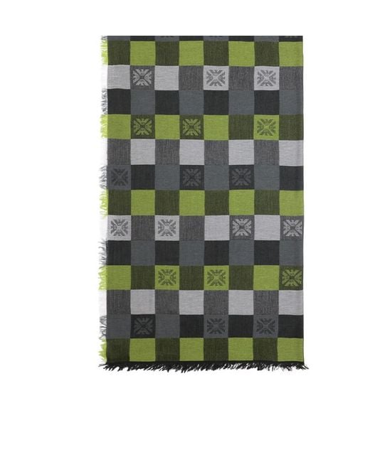 Emporio Armani Green Logo Checkered Scarf for men