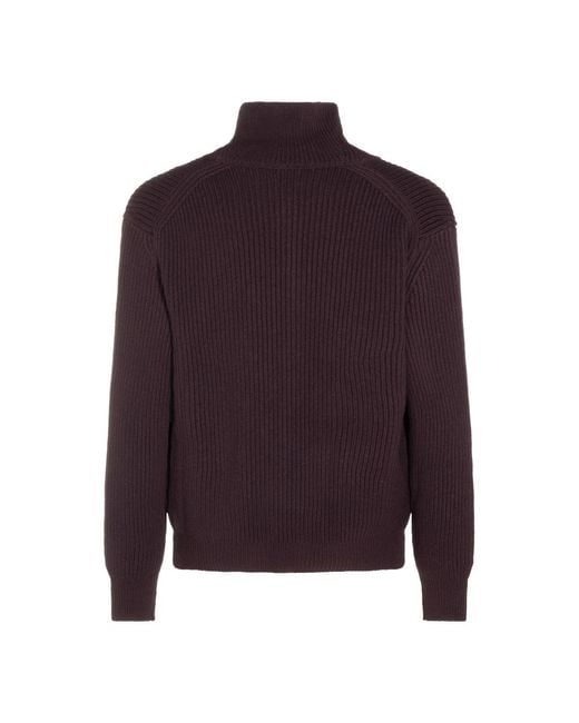Eleventy Purple Ribbed Shawl-Collar Cardigan for men