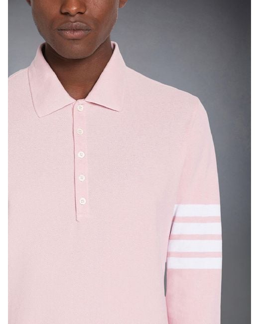 Thom Browne Pink 4-Bar Stripe Long-Sleeved Polo Shirt for men