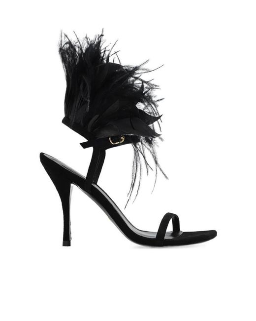 Stuart Weitzman Black Feather High-Heeled Sandals