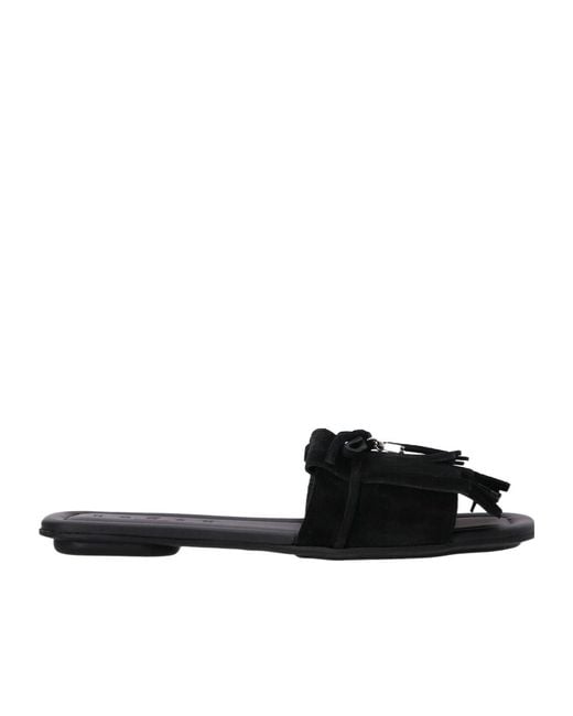 Hogan Black Fringed Sandals