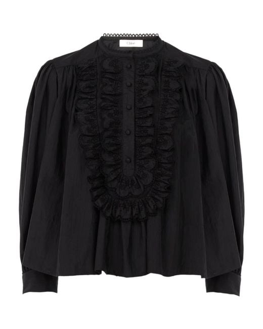Chloé Black Chloé Gathered Ruffle Top