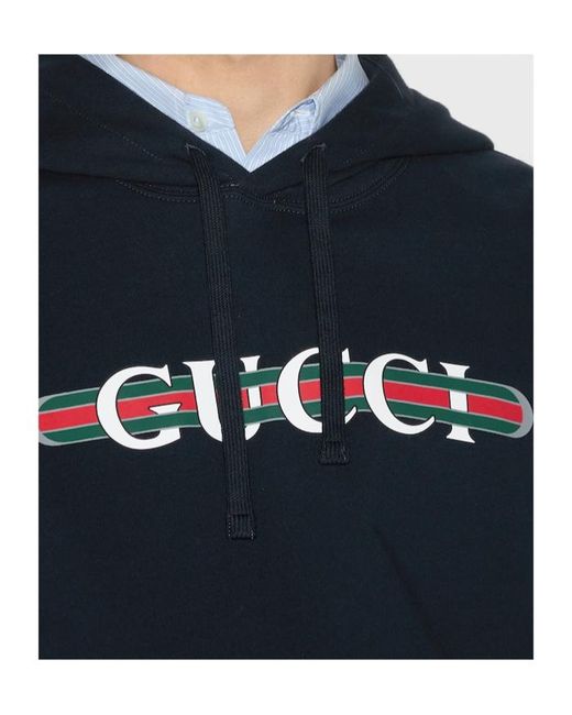 Gucci Blue Logo Cotton Hoodie for men
