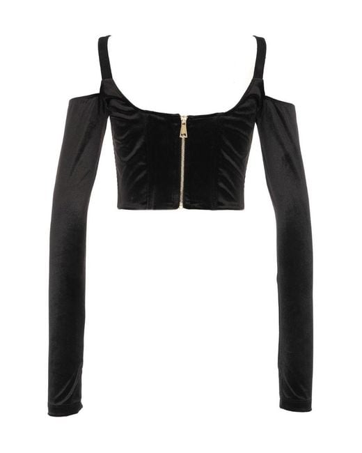 Versace Black Suspender Long-Sleeved Blouse