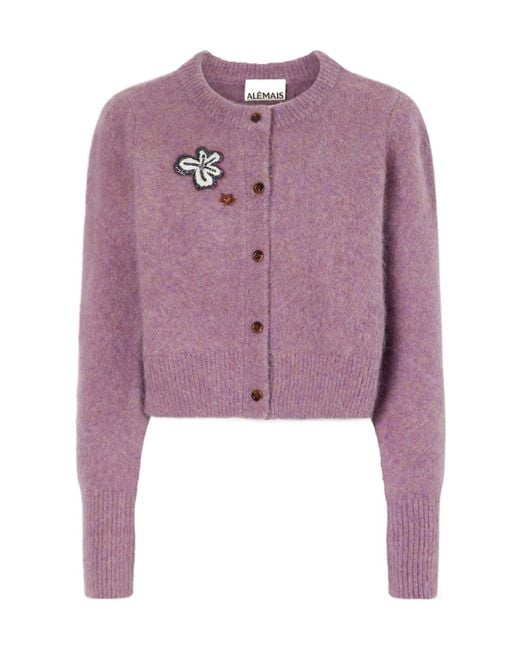 ALÉMAIS Purple Sequin-Embellished Mohair, Alpaca And Wool-Blend Cardigan
