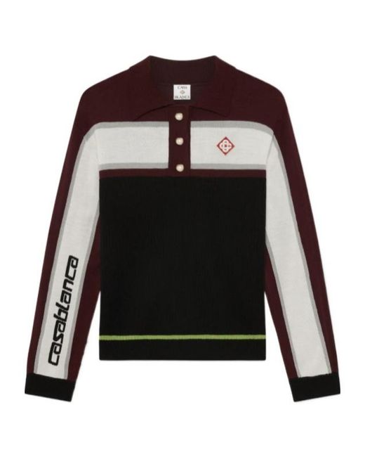 Casablanca Black Striped Oversized Long Sleeved Polo Shirt