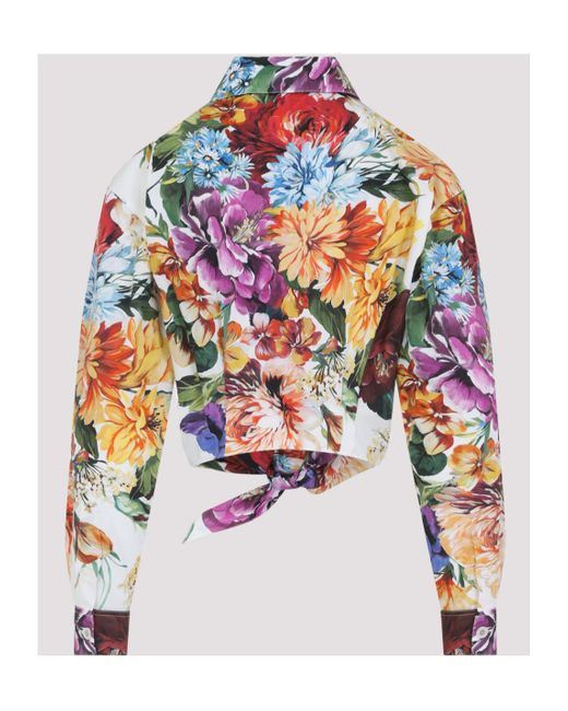 Dolce & Gabbana White Floral Printed Cropped Blouse