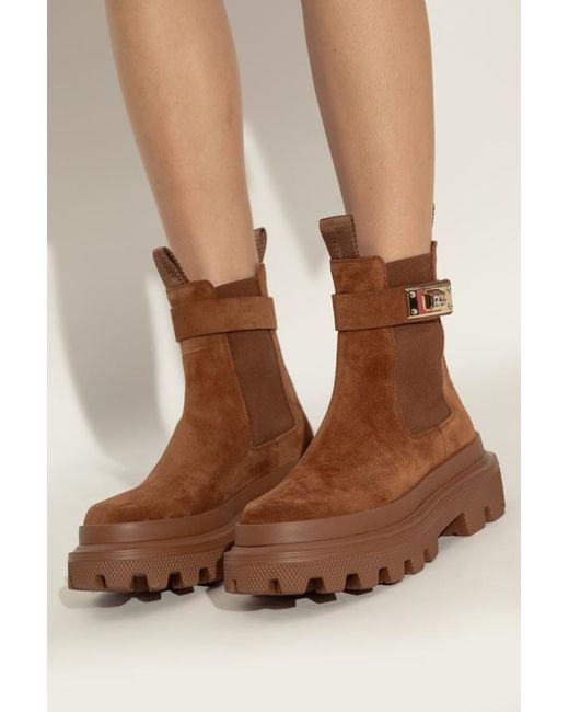 Dolce & Gabbana Brown Dg Logo Plaque Ankle Boots