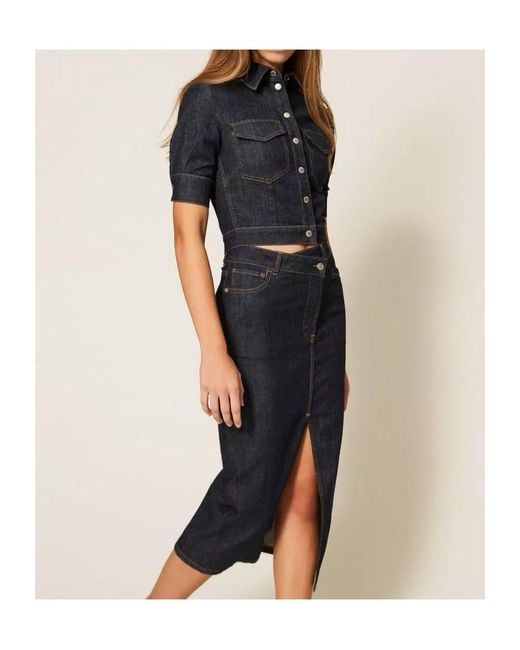Twinset Blue Slit Midi Skirt