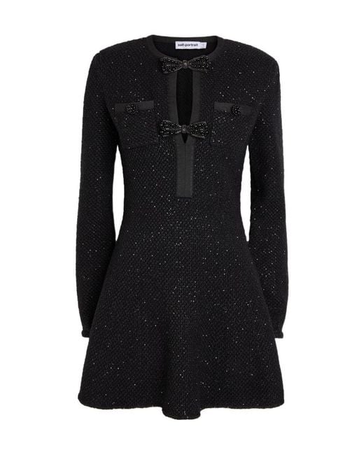 Self-Portrait Black Embellished Knit Mini Dress