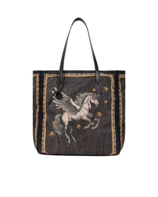 Etro Black Nylon Tote Bag With Pegaso Print And Arnica Motif for men