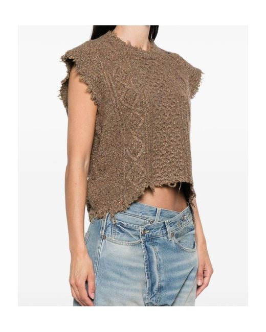 R13 Brown Cable-Knit Frayed Sweater