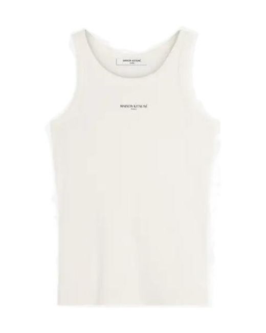 Maison Kitsuné White Maison Kitsuné Logo Ribbed Tank Top