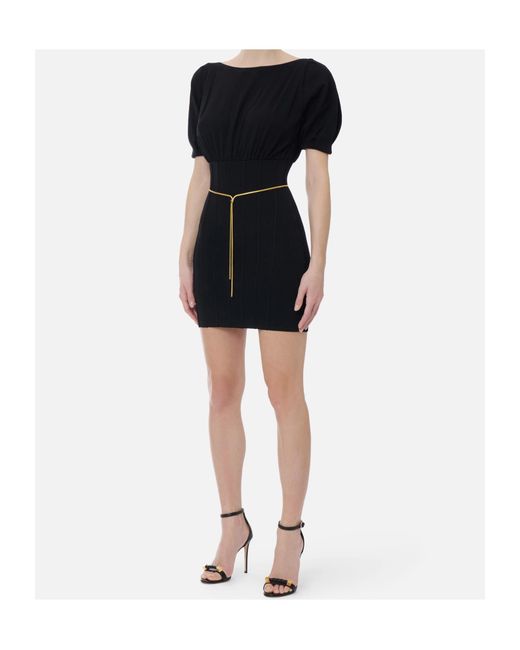 Elisabetta Franchi Black Lacca Necklace Mini Dress