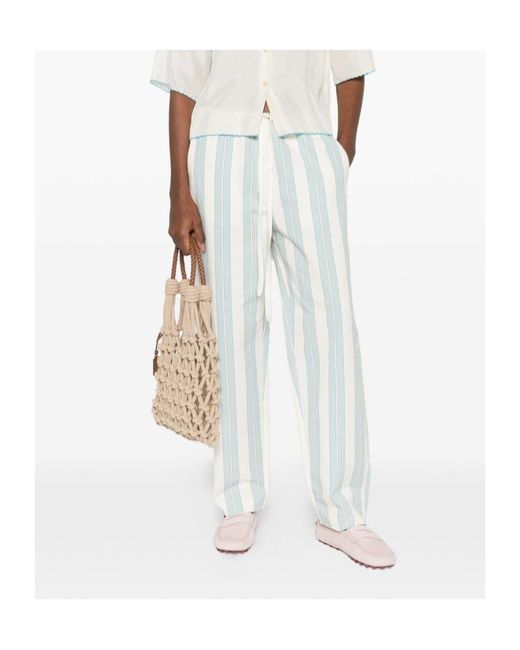 Forte_forte White Striped Drawstring-Fastening Trousers