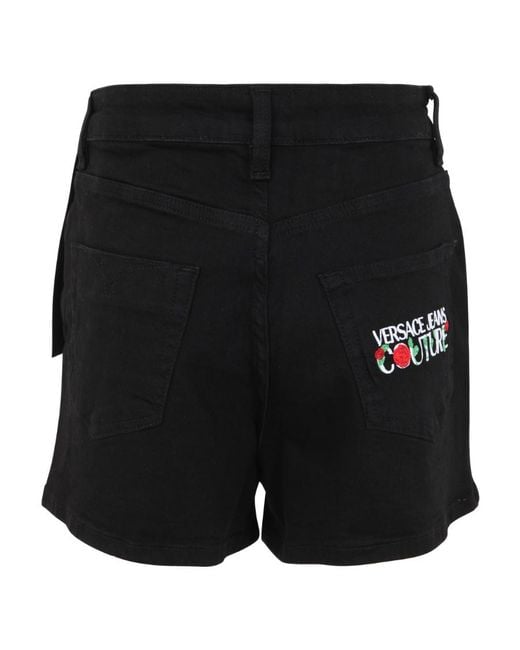 Versace Jeans Black Embroidered-Logo Mini Shorts