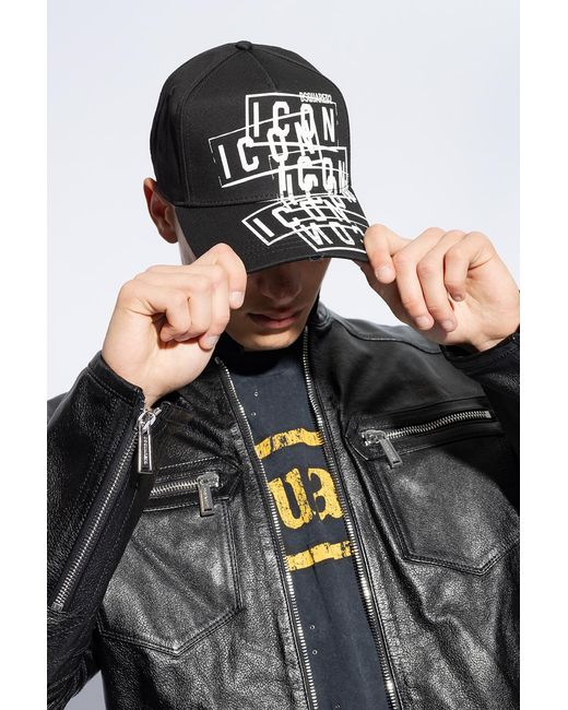 DSquared² Black Logo Printed Baseball Cap for men