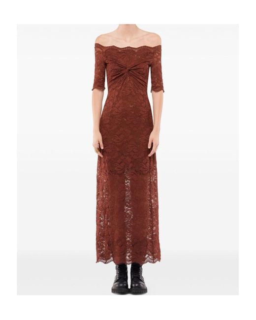 Rabanne Brown Rabanne Lace Off-Shoulder Dress