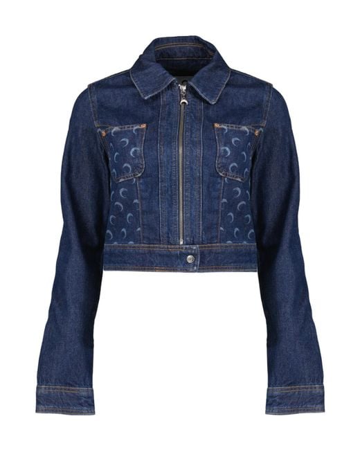 MARINE SERRE Blue Moon Printed Cropped Denim Jacket