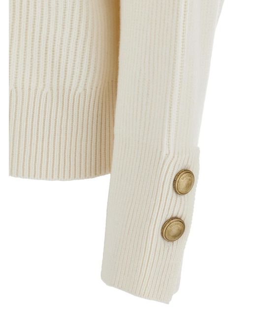 Brunello Cucinelli White Ribbed Knit Sweater With V Neck