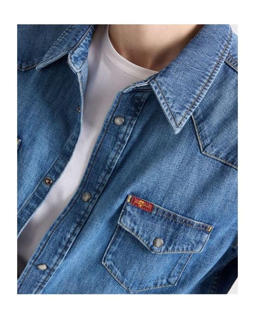 7 For All Mankind Blue Long Sleeve Western Shirt for men