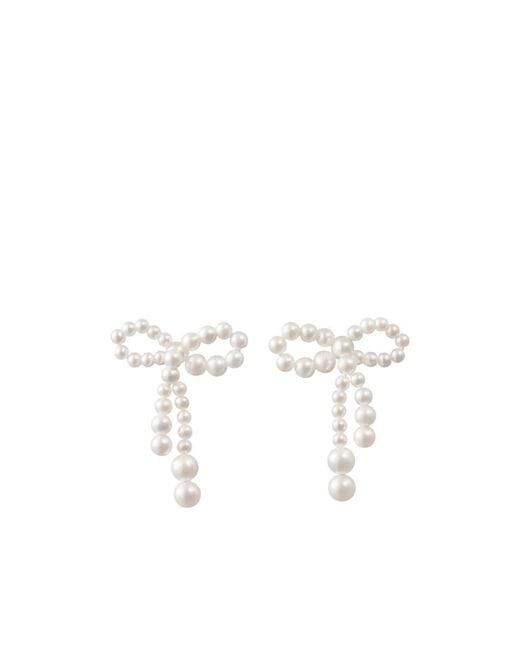 Sophie Bille Brahe White Bow-Shaped Pearl Earrings