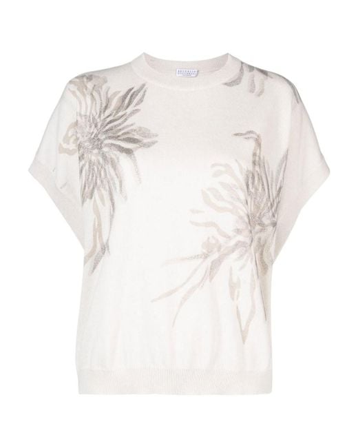 Brunello Cucinelli White Short-Sleeved Crewneck Knitted Vest