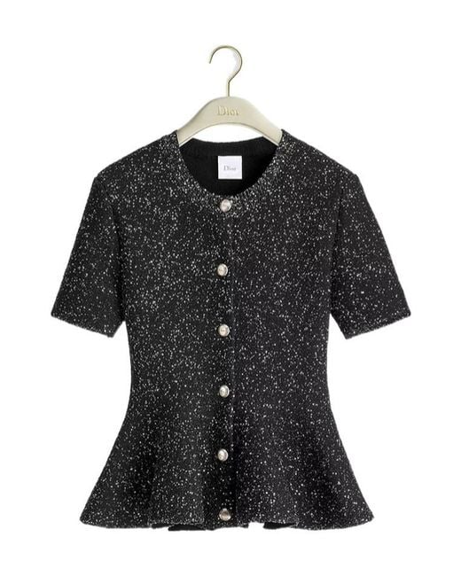 Dior Black Short-Sleeved Peplum Cardigan