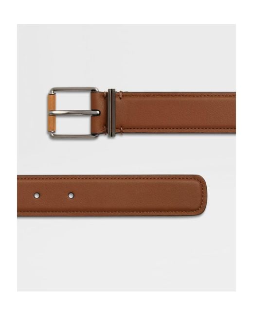 Zegna Brown Leather Wood-Effect Buckle Belt for men