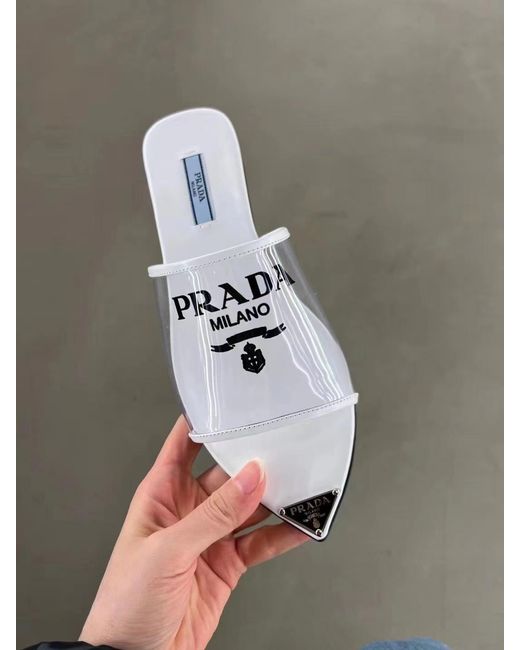 Prada White Logo Details, Flip-Flops