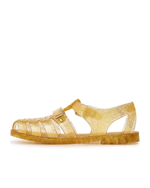 Moschino Metallic Shiny Flat Sandals