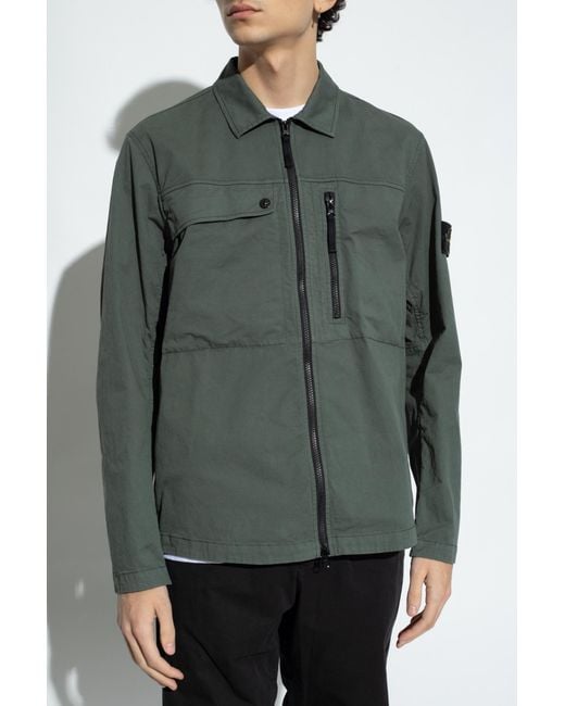 Stone Island Green Stretched Zip-Up Shirt Jacket for men