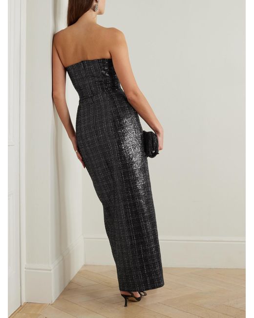 Balmain Black Tweed Sequinned Embellished Strapless Dress
