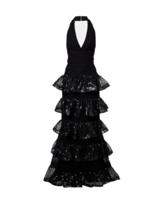 Elie Saab Black Sequined Macramé Gown