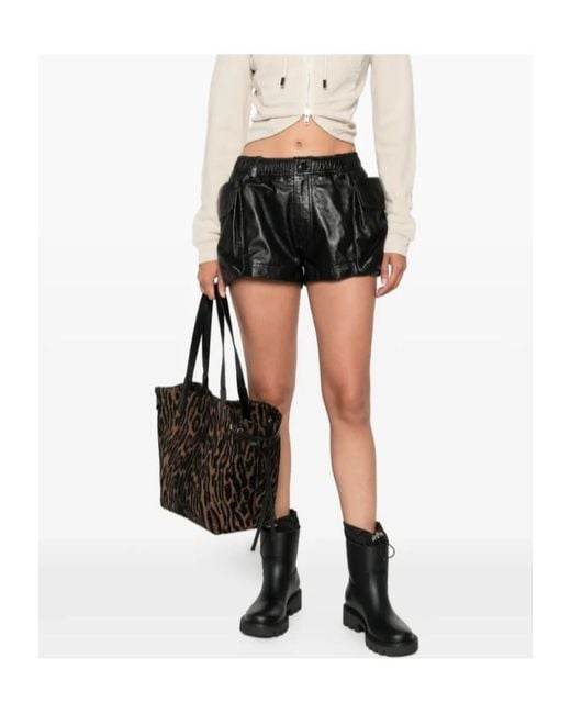 R13 Black Leather Cargo Shorts