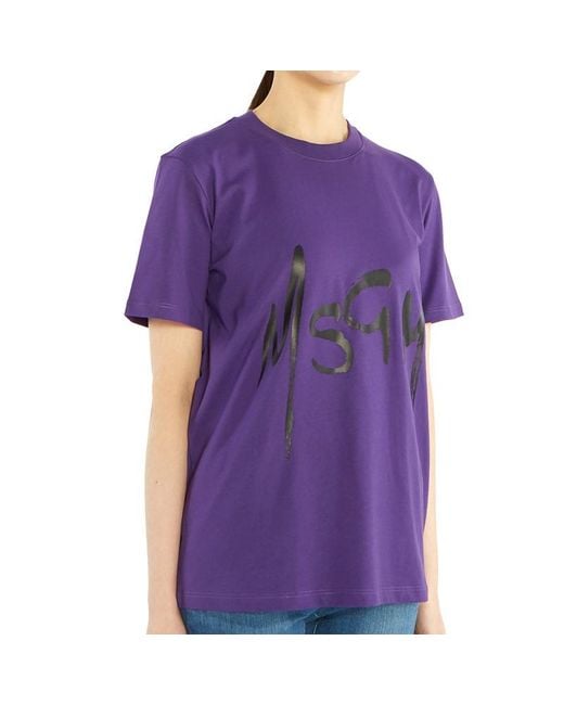 MSGM Purple Logo Short-Sleeved T-Shirt