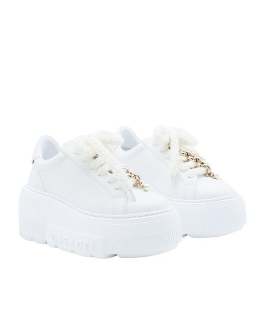 Casadei White High-Heeled Sneakers