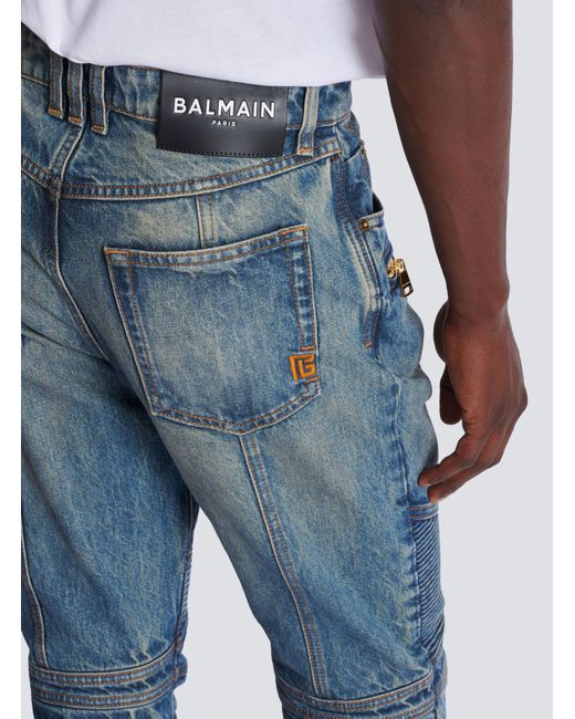 Balmain Blue Vintage Denim Biker Jeans for men