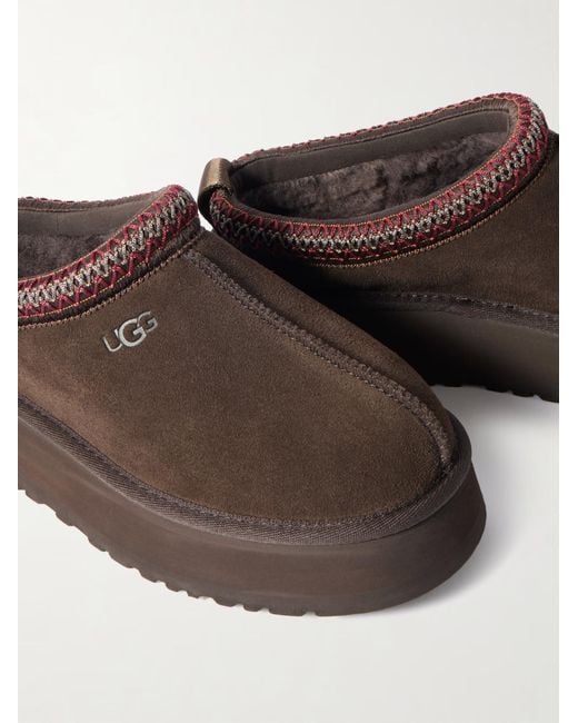 Ugg Brown Embroidered Shearling Slippers