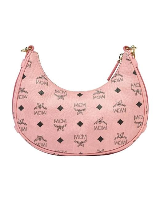 MCM Pink Monogram Printed Zipped Tote Bag