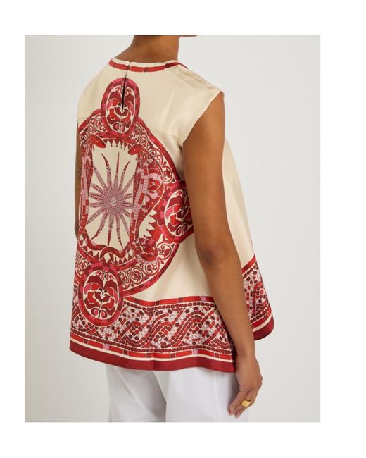 LaDoubleJ Red San Carlo Printed Silk-Twill Top