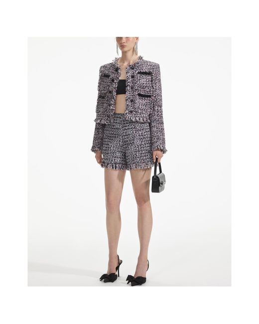 Self-Portrait Gray Fringed Boucle Shorts
