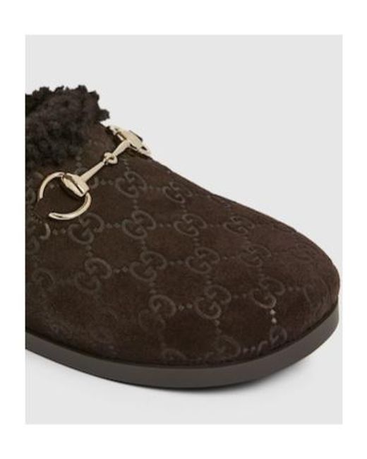 Gucci Brown Monogrammed Slip-On Sandals